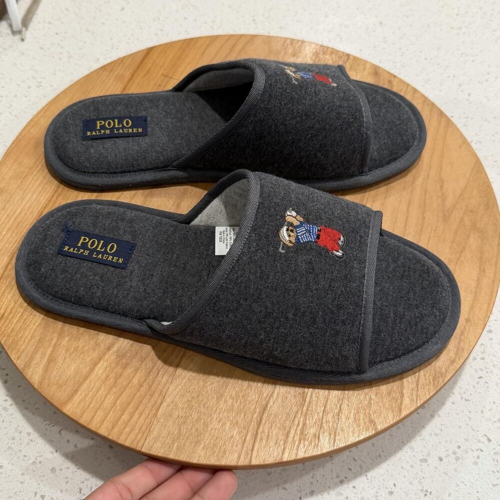 Polo Ralph Lauren Shoes Men 9 Antero Golf Bear Slide Slippers Gray House Sandals
